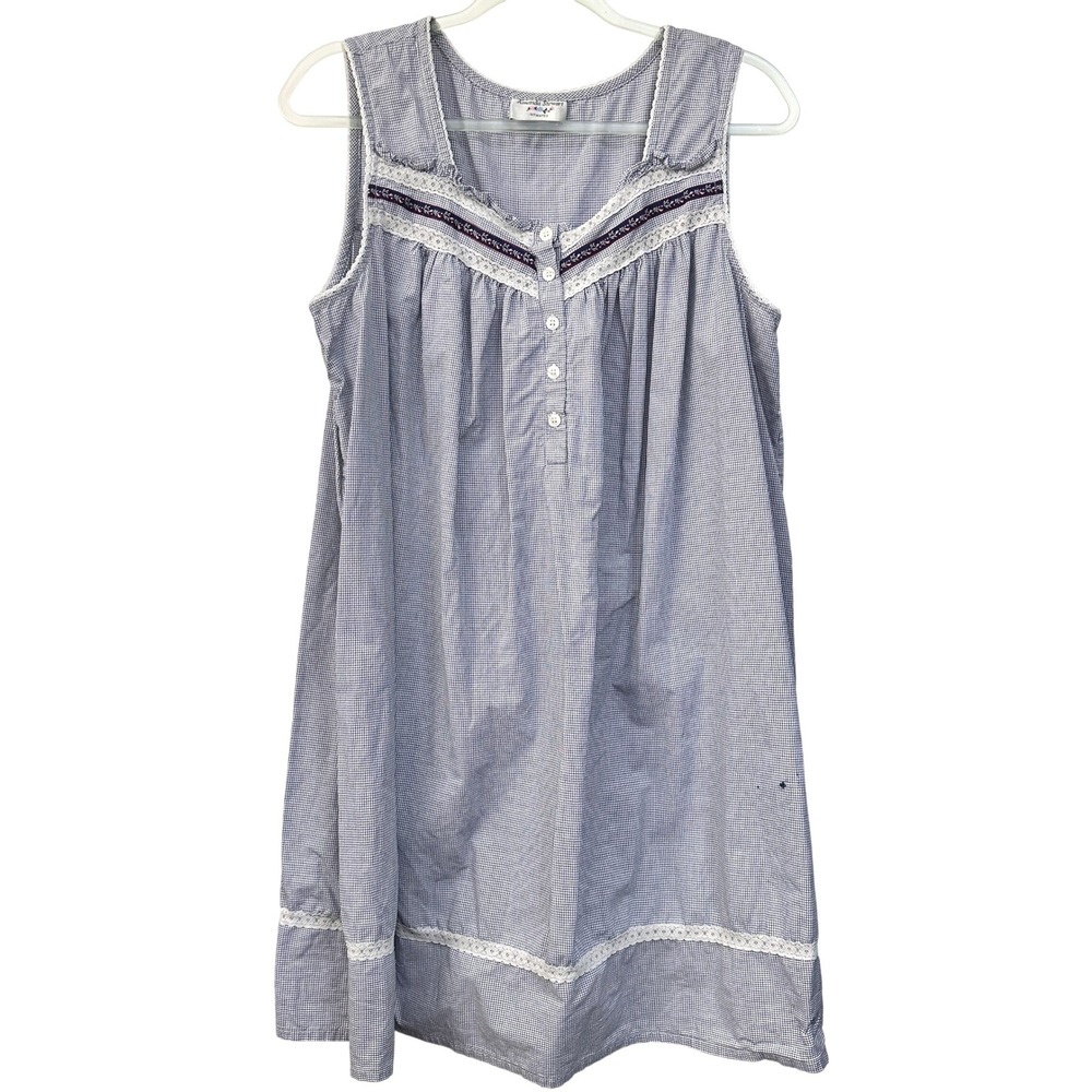 Vintage Amanda Stewart Cotton Gingham Nightgown House Dress Large Cottagecore